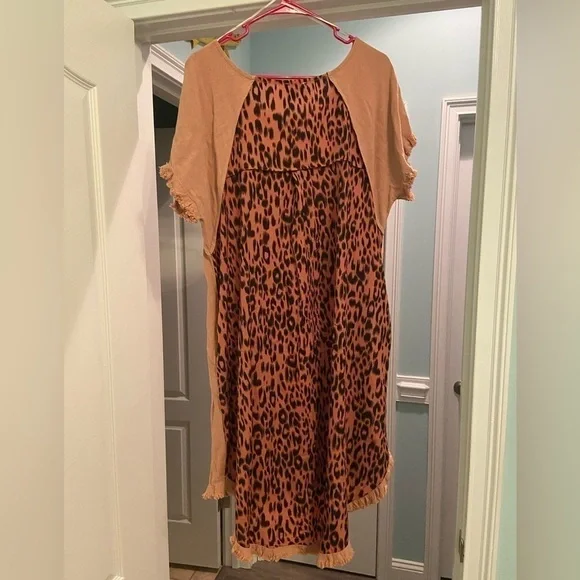 Umgee Linen Blend Frayed Hem Animal Print Dress - Picture 6 of 7